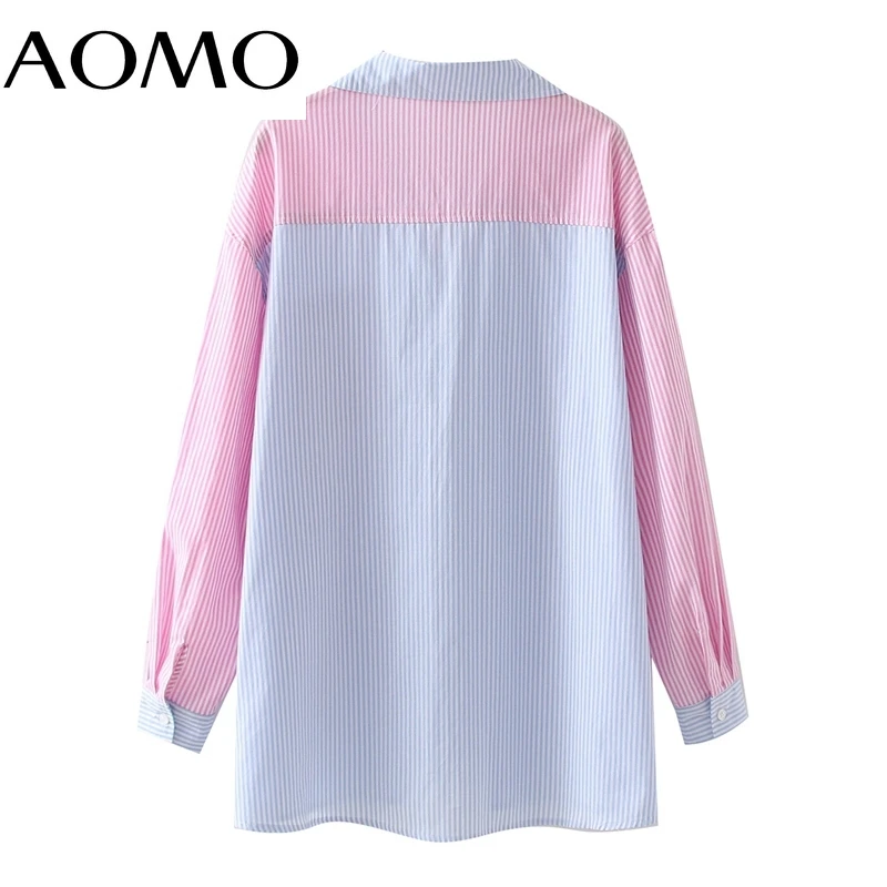 

AOMO 2021 Autumn Women Striped Print Long Blouse Long Sleeve Chic Female Office Lady Shirt 1M57A