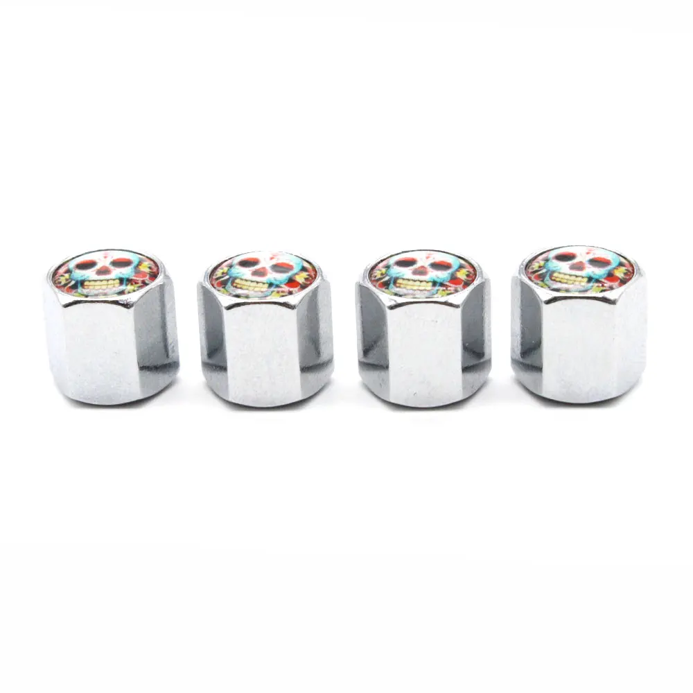 4 шт./компл. череп из цинкового сплава с цветком стиль крышка на стержень клапана