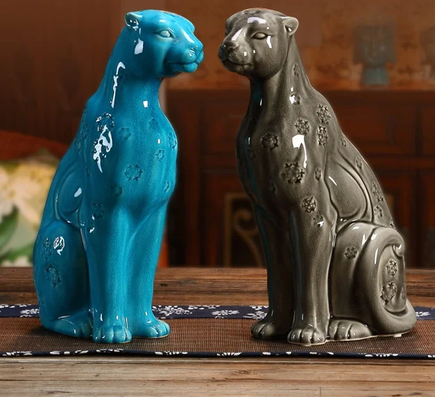 

Panther Figurine Handmade Ceramics Leopard Statue Wild Life Chinaware Decoration Art and Craft Gift Ornament Quality Porcelain