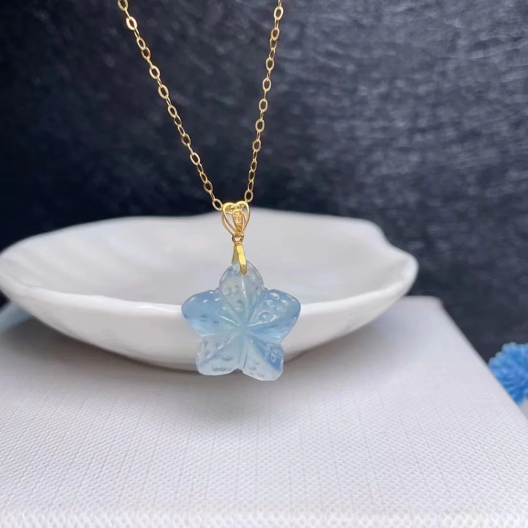 

shilovem 18k yellow gold real Natural aquamarine pendants fine Jewelry women trendy wedding none necklace new 16mm mymz16168814a