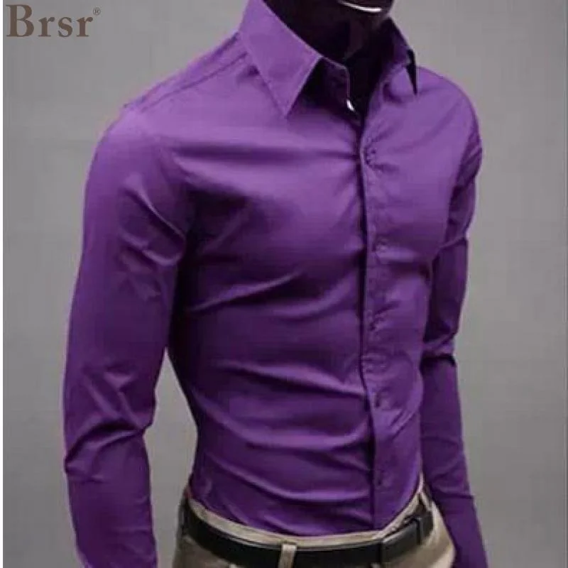 

Рубашка мужская с длинным рукавом, Модная приталенная Повседневная блуза карамельных цветов, однотонная, весна-осень