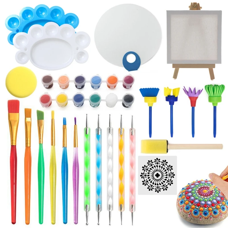 

Pack of 35 Rock Painting Kit with EVA Rotatable Sponge Painting Brush Drill Pens Mandala Pottery Dotting Tool