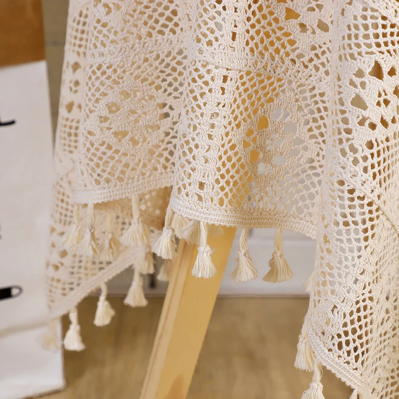 Кружевная скатерть для стола вязаная крючком хлопковая ткань бистро обеденного