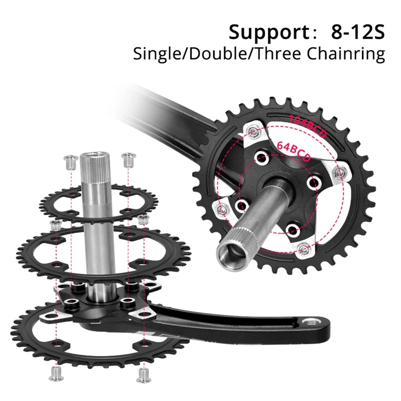 

Mountain Bike Crank Arm Set 170mm 104 BCD Bicycle Crankset Bottom Bracket Chainring Bolts for Shimano, FSA, Giant ATX770