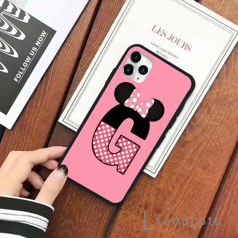 

Cartoon mouse bow 26 letters Phone Case for iPhone 11 12 pro XS MAX 8 7 6 6S Plus X 5S SE 2020 XR Soft silicone