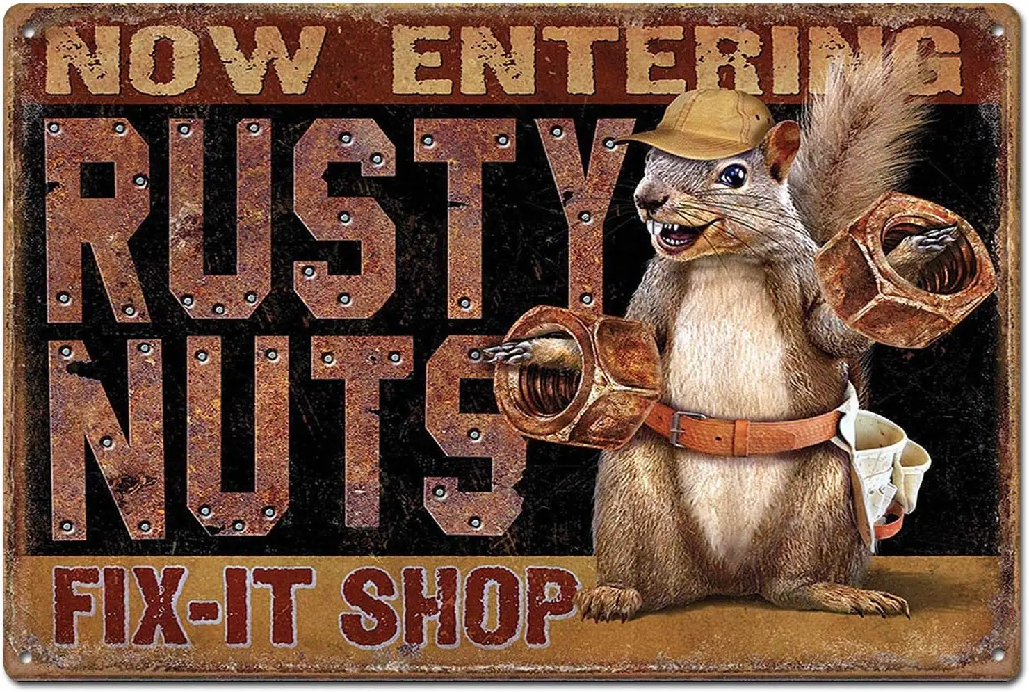 Rusty Nuts Fix It Shop винтажная жестяная вывеска металлическая настенный знак плакат