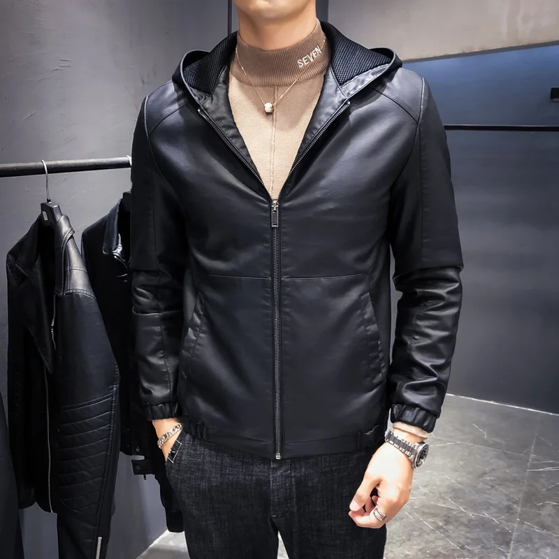 

locomotive new men's 2020 loose summer large hooded leather coat for men
