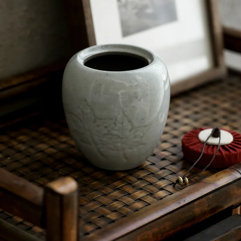 

Creative Personality Mud People Stoneware Tea Caddy Ceramic Sealed Moisture-proof Tea Warehouse Retro Pu'er Tea Box LB83105