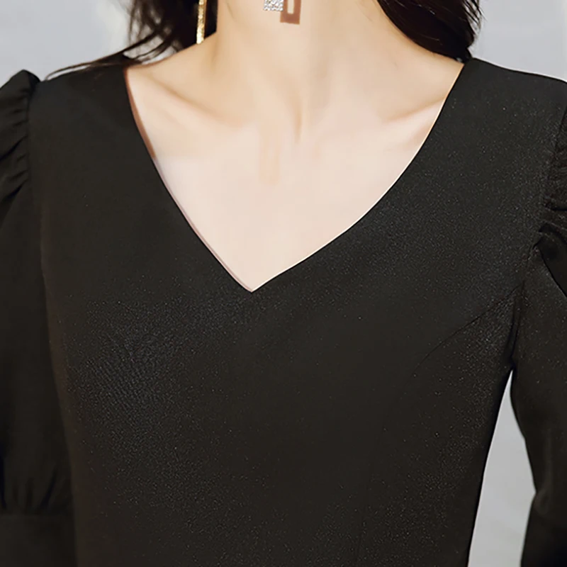 

Black Party Dresses Women New Vintage Simple Knee-length V-neck Half Sleeves Zipper Back Plus size Customized Formal Dress A078