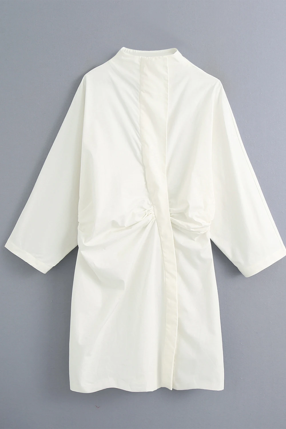 

Women 2021 Spring New Stand Collar Diagonal Button One Step Skirt Pleated Decorative Dress Female White Long Sleeve Wild Dress