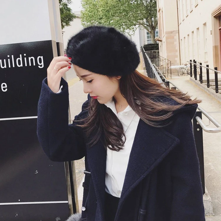 1 шт. женская элегантная многоцветная Шапка берет с кроличьим мехом|beret hat|beret beanie