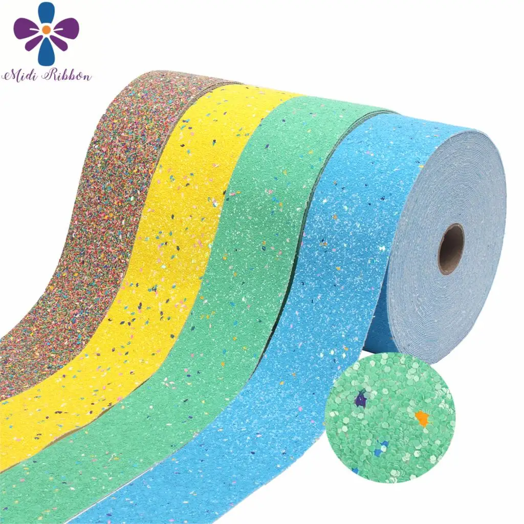 

3"75mm Shiny Glitter Leather Fabric Ribbon Solid Color DIY Hair Bowknots Gift Packing Decor Yellow Green Blue 25yards/roll