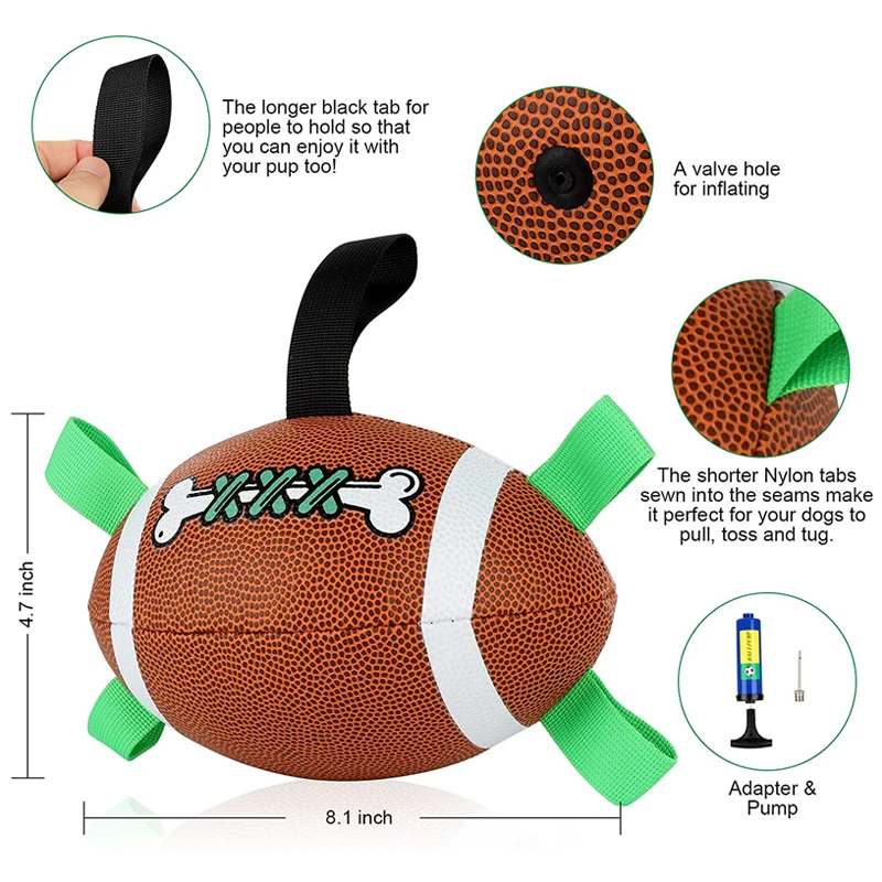 

Dog Toys Pet Football Toys with Grab Tabs Pet Chew Interactive Fetch Rugby Toy Dog Ball for Small Medium Dogs Outdoor Pet Toys