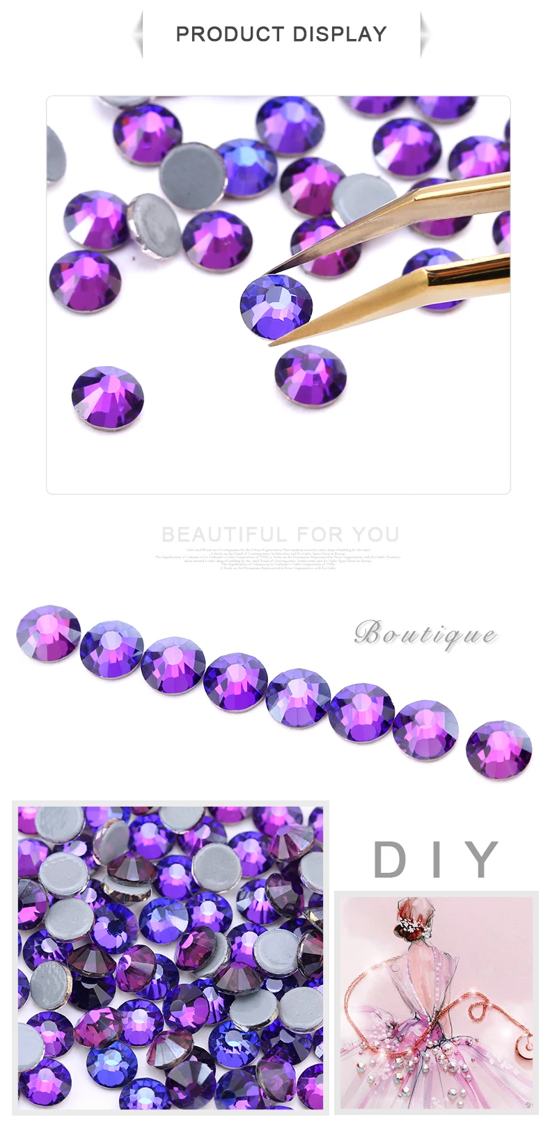 Lila Samt Strass Kristall Strass Glitters Diamant Edelstein Nicht Hotfix 3D Glitter Für Nagel Dekoration Flatback Lose стразы – Detail 8