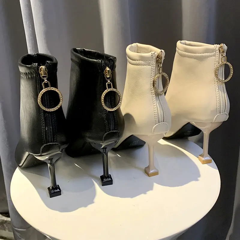 

Women's Boots 2021 New Autumn and Winter Joker High Heels Women's Shoes Zipper Boots Martin Boots Women's British Style Boots.