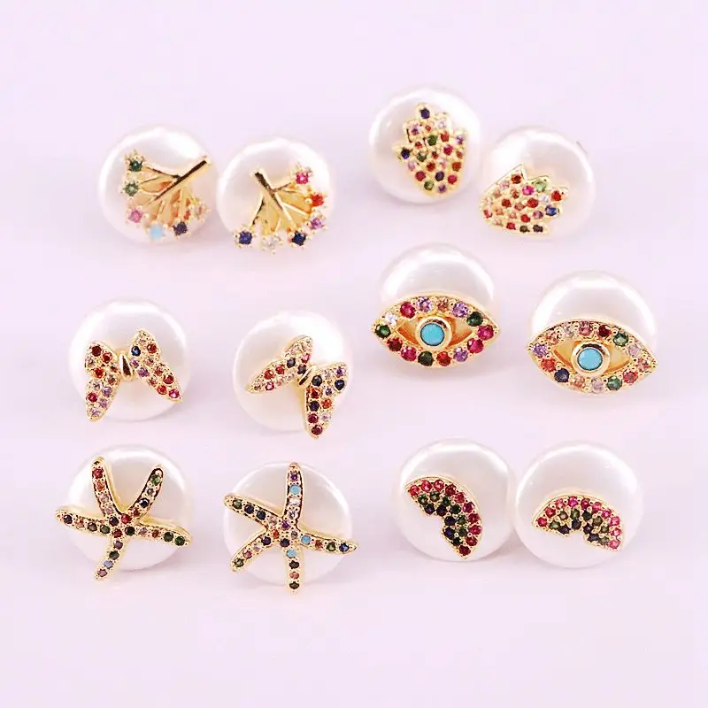 8 пар смешанных стилей модные золотые цвета Cz микро проложить монета в форме