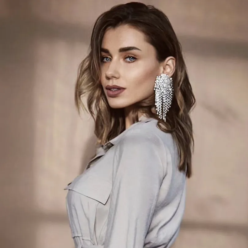 Женские серьги подвески в стиле бохо с цепочкой стразы аксессуары для