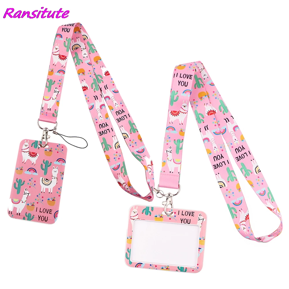 Ransitute R1624 Kawaii розовый Альпака держатель ИД студента с завязками на шее Мобильный