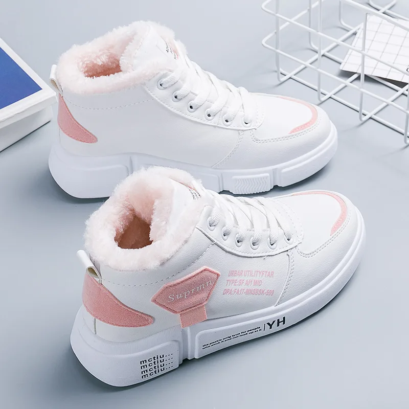 

Winter Shoes Women High Top Sneakers White Fashion Skateboards Designer Shoes 2021 New Plush Warm Platform Snow Boots for Women
