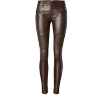 womens brown coated jeans skinny stretch low waist pants motorcycle biker jeans multi zipper punk faux pu leather pencil pants