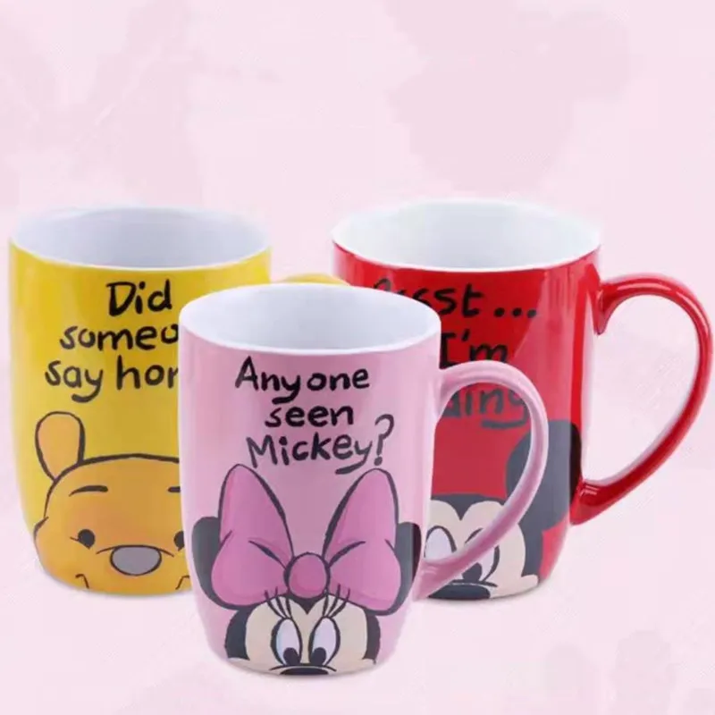 

500mL Disney Mickey Minnie Winnie Pooh Cartoon Ceramic Water Cup with Handle Coffee Milk Mug Home Office Cups Women Girl Gift