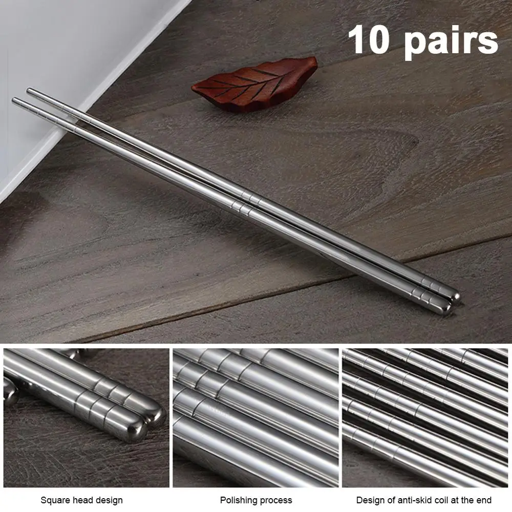 

10pairs Reusable Metal Chopsticks Stainless Steel Non-slip Chinese Metal Chopsticks Non-slip Stainless Steel Chop Sticks Set