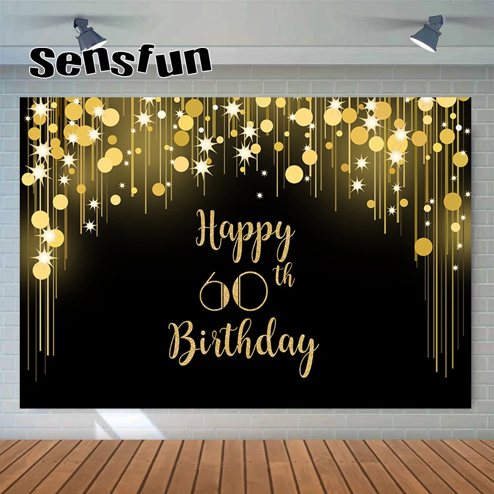 

Sensfun Black Golden Glitter Bokeh Photography Backdrop Happy 30th 40th 50th 60th Adult Birthday Party Background Customized