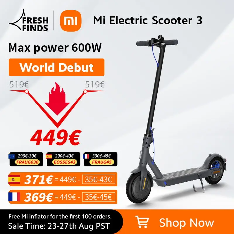Электрический скутер Xiaomi Mi 3 Smart E Scooter расстояние 30 км аккумулятор 7650 мАч складной