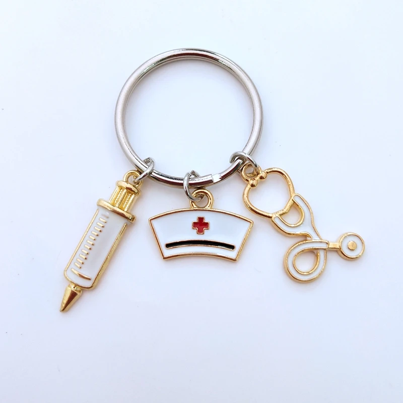 Брелок для ключей медицинский шприц с иглой и термометром стетоскоп милая