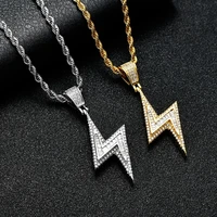 bling iced out micro pave aaa cubic zirconia lightning pendants necklace for men hip hop rapper jewelry gifts
