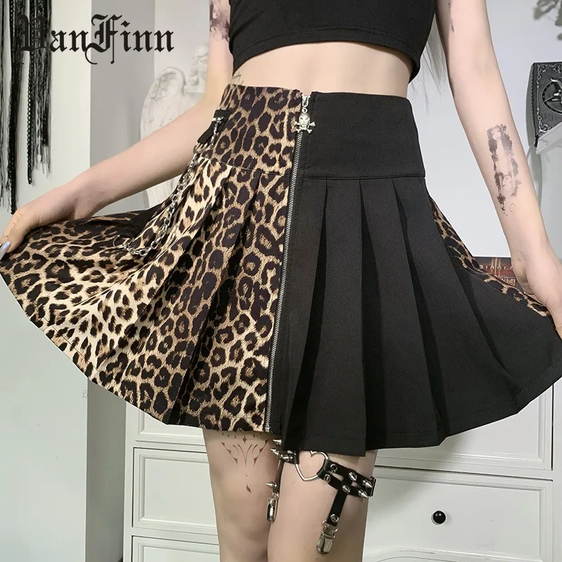 

Женская винтажная юбка с завышенной талией, темно-контрастная юбка-трапеция с застежкой-молнией и леопардовым принтом на лето