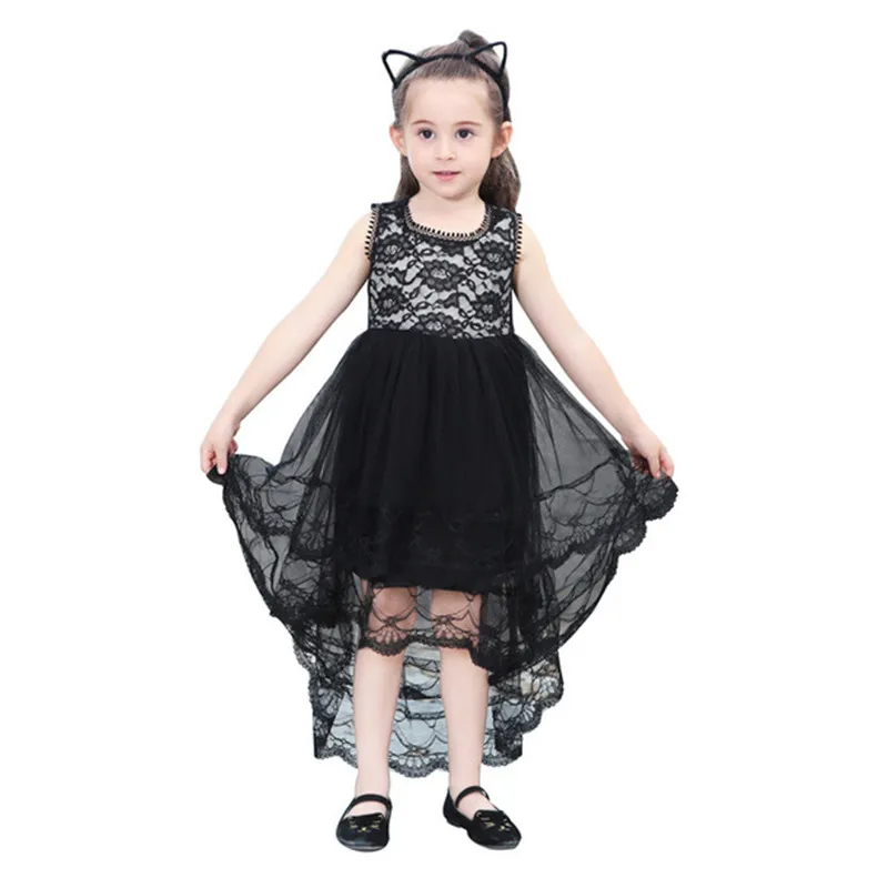 Girls Party Dress Festival Princess Children Baby Clothing Wedding Girl Clothes 2020 Lace Kids Long Tail Black | Детская одежда и