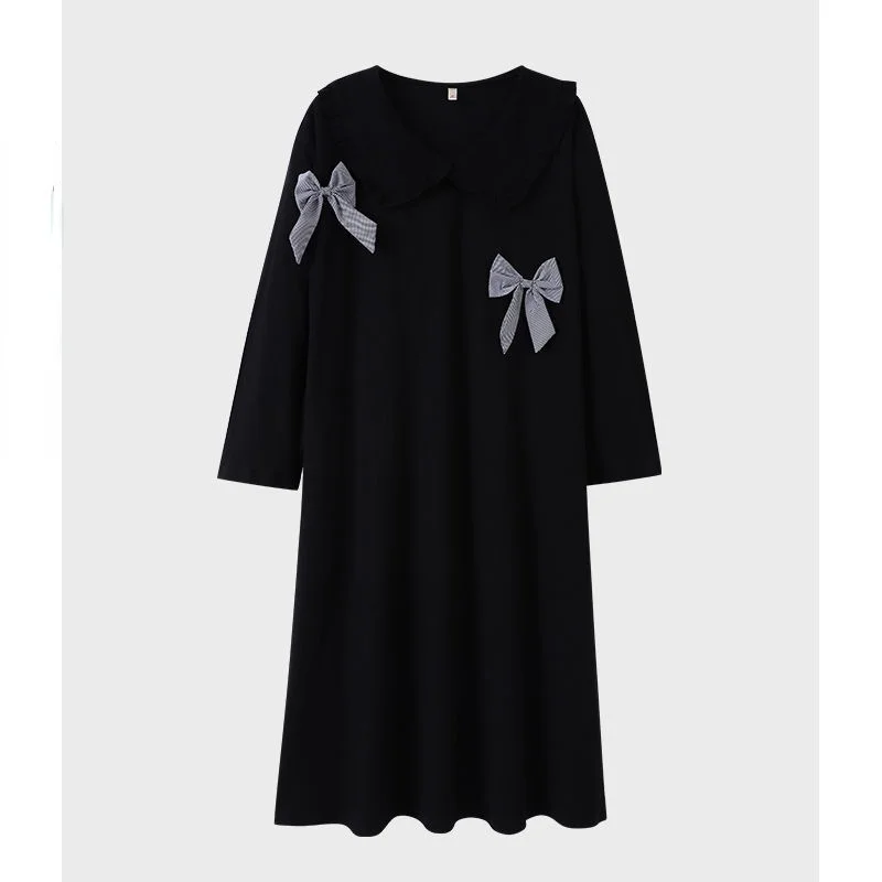 

Spring Autumn Long Sleeve Sweet Princess Bow Nightgowns Women Cotton Sleepwear Night Dress Nightdress Home Clothes Nightie C89