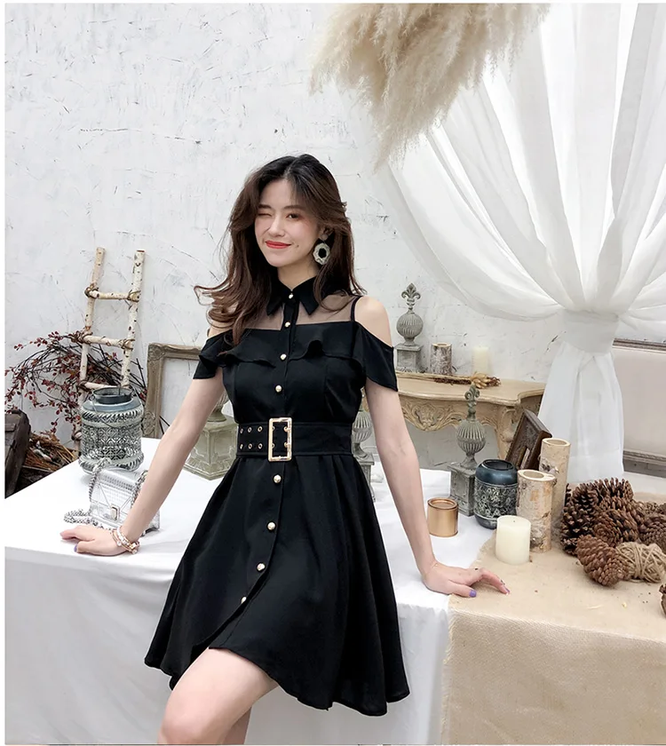 

Women's Summer 2021 Korean style Temperament Fashion and Elegant mesh Stitching Strapless Waist A-line Mini Dress Women