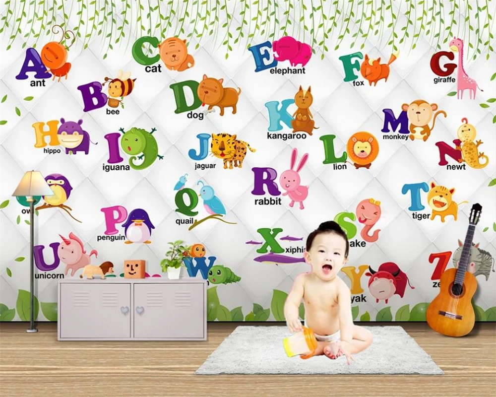 

Beibehang customized 3D Nordic children's simple modern letters cartoon transportation TV bedroom living room background wall