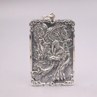 fine pure sterling silver s999 pendant women men square dragon figure pendant 5530mm 30 32g