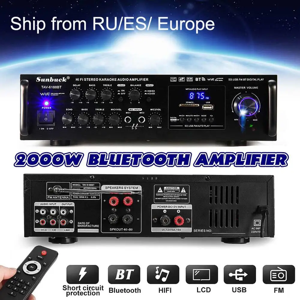Усилитель мощности 2000 Вт 110 В 220 bluetooth 4 Ом|Усилители мощности| |