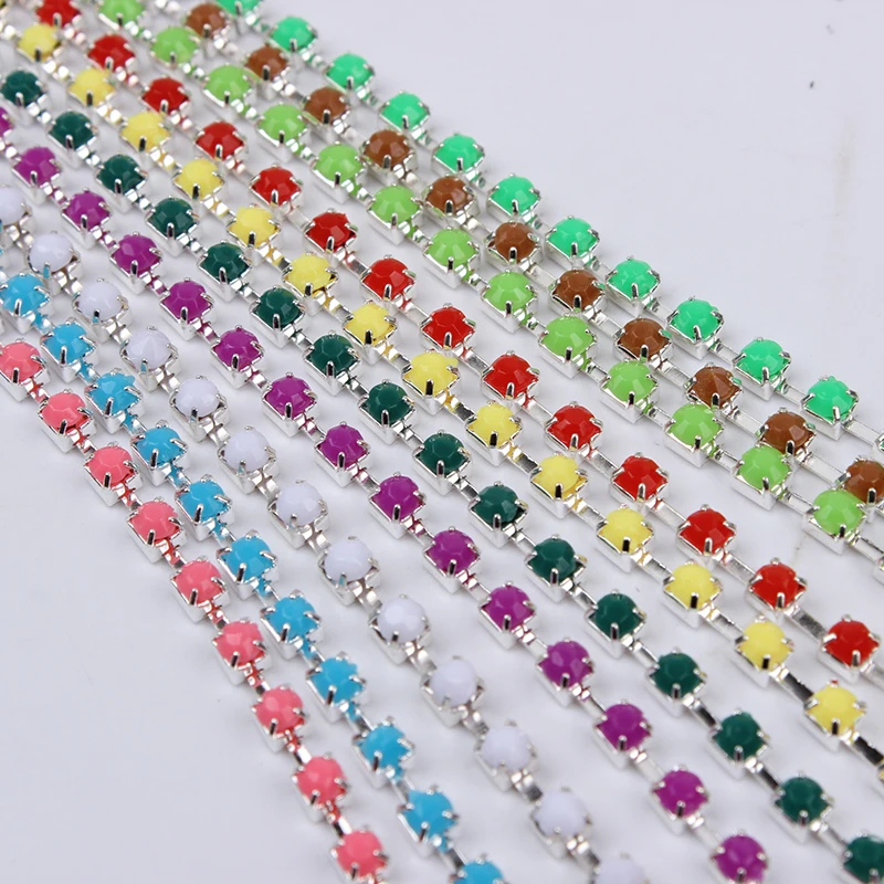 Серебряные Коготь Акриловые стразы цепь SS12 (3 мм) шитье на коготь цепи 3 ярдов DIY