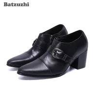 Batzuzhi 7cm High Heels Men Shoes Black Soft Leather Ankle Boots Men Pointed Toe Gentlemen Party and Wedding Botas Hombre! 38-46