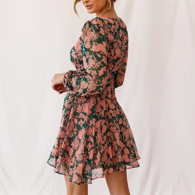 Романтическое шифоновое платье с цветочным принтом для девушек короткое