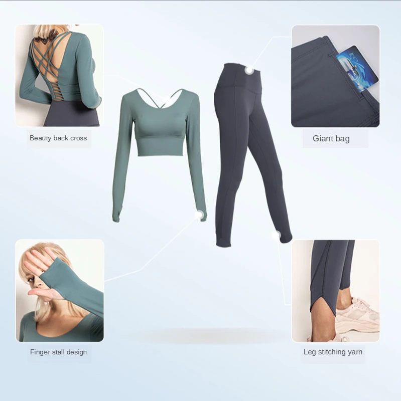 

Luren Sportwear Suit Fitness Suit Quick-drying Exercise Top Long Sleeve Autumn Tight Two Piece Set Women