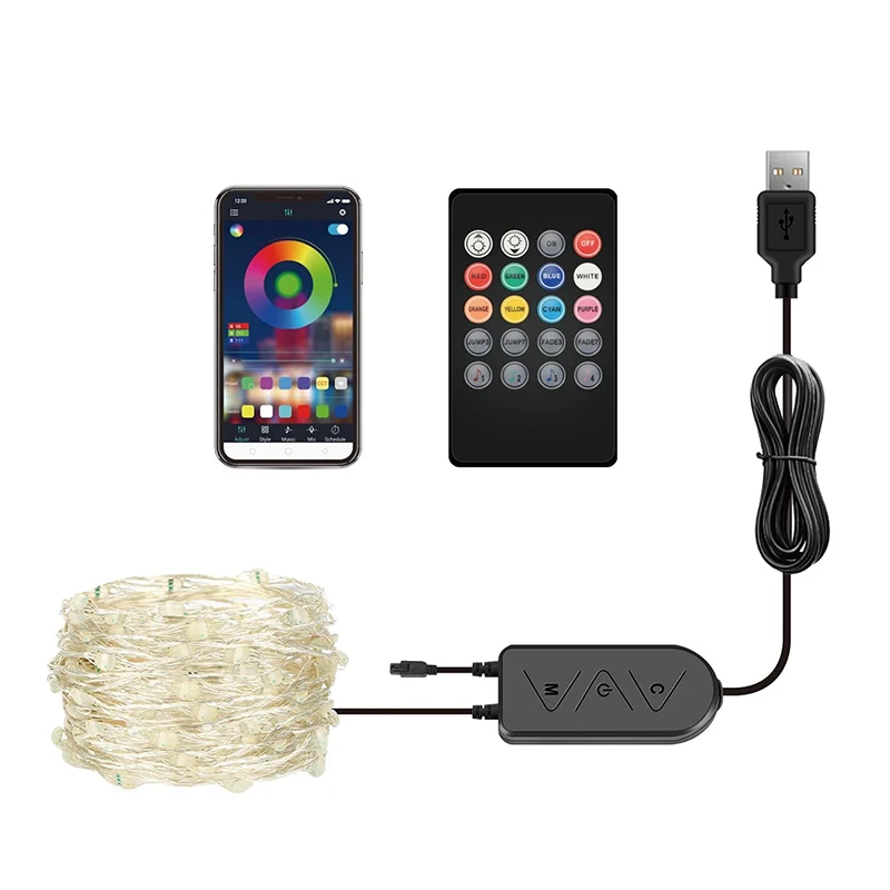 

USB RGB Changing String Light Bluetooth App Controlled Fairy Garland Remote Xmas Bedroom Patio Party Wedding