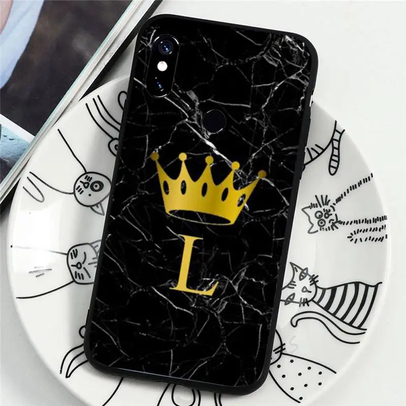 

Phone Case For Xiaomi Redmi Note 4 4x 5 6 7 8 pro S2 PLUS 6A PRO name Letter Black Marble Gold crown