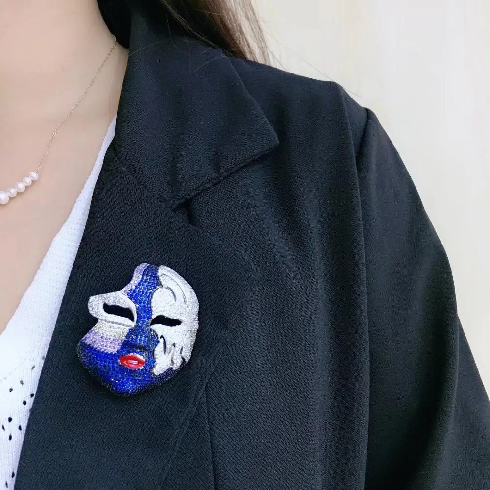 cubic zircon mask brooch unisex jewelry 925 sterling silver fine women men free shipping high quality | Украшения и аксессуары