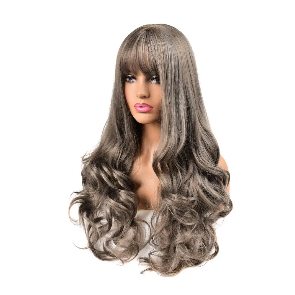 MERISI волосы Омбре черный коричневый Косплей Лолита парики с челкой длинные