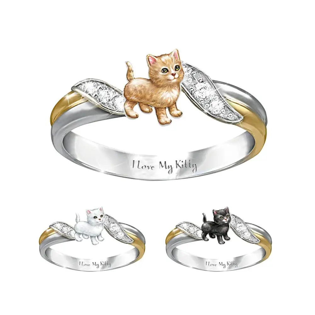 Кольцо с гравировкой Стразы женское милое модное двухцветное ювелирное изделие