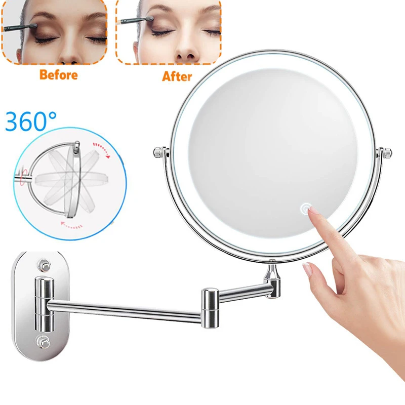 

Настенное зеркало для ванной комнаты, зеркало для макияжа со светодиодной подсветкой, регулируемое косметическое зеркало с 10-кратным увели...
