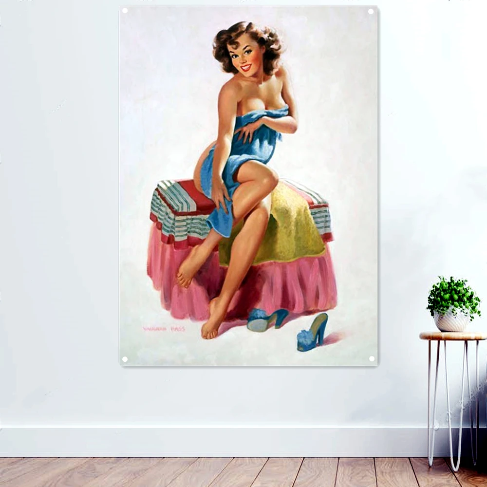 

Vintage Seductive Sexy Art Posters Banner Flags Classic Pin Up Girl illustration Mural Home Bar Cafe Decor Gift Wall Painting H7