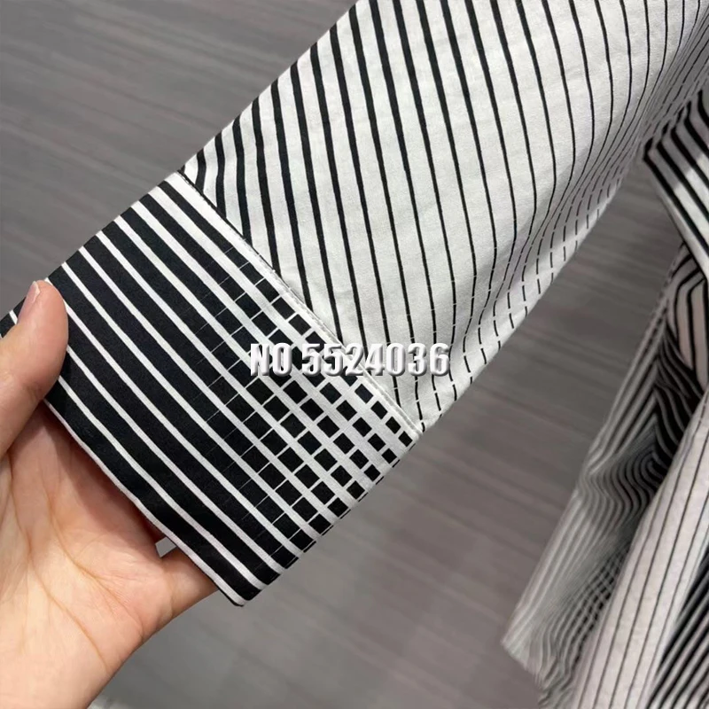 

Women Two Piece Set Long Sleeve Single Breasted Shirts Elastic Waist Stripe Shorts Suit Elegant Loose Sets 2021