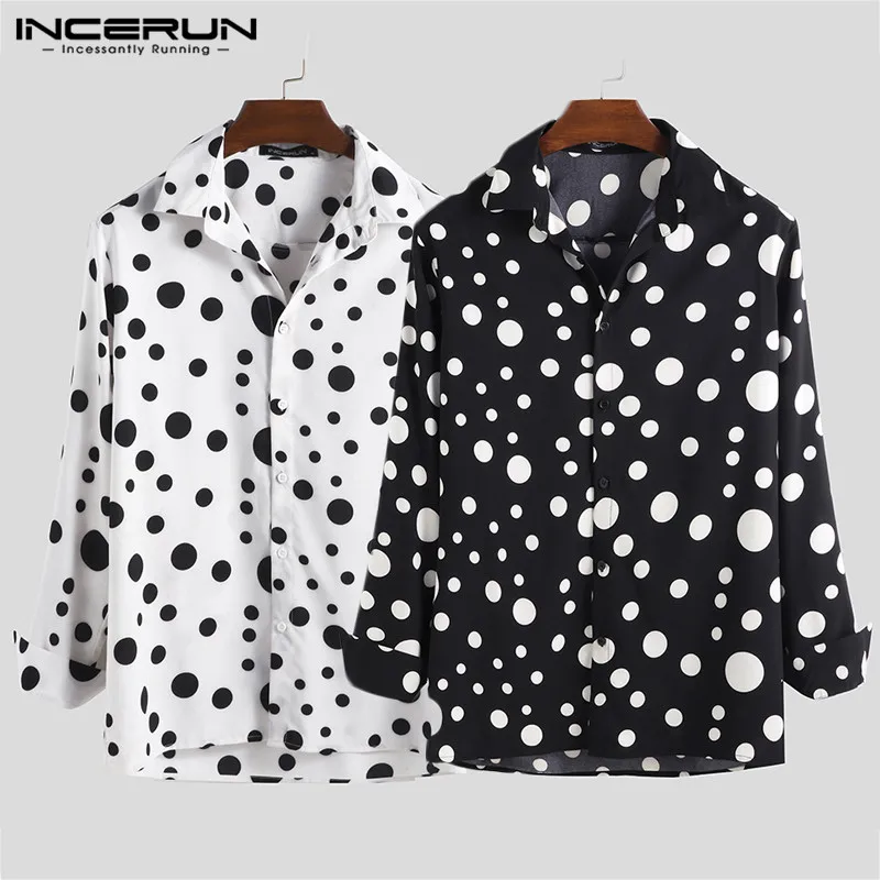 Мужская Облегающая рубашка в горошек деловая с длинным рукавом и лацканами для